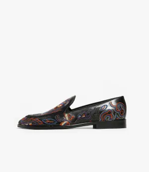 Papillon Embroidered Slip-On – Black Leather