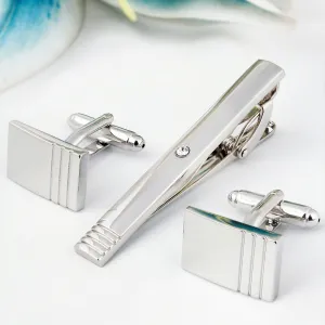 Peluche Striking Crystal Cufflinks and Tie Pin Set