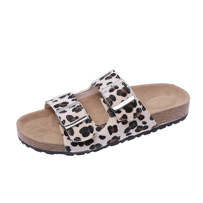 Pre Order:  Casual Retro Leopard Print Belt Buckle Slippers