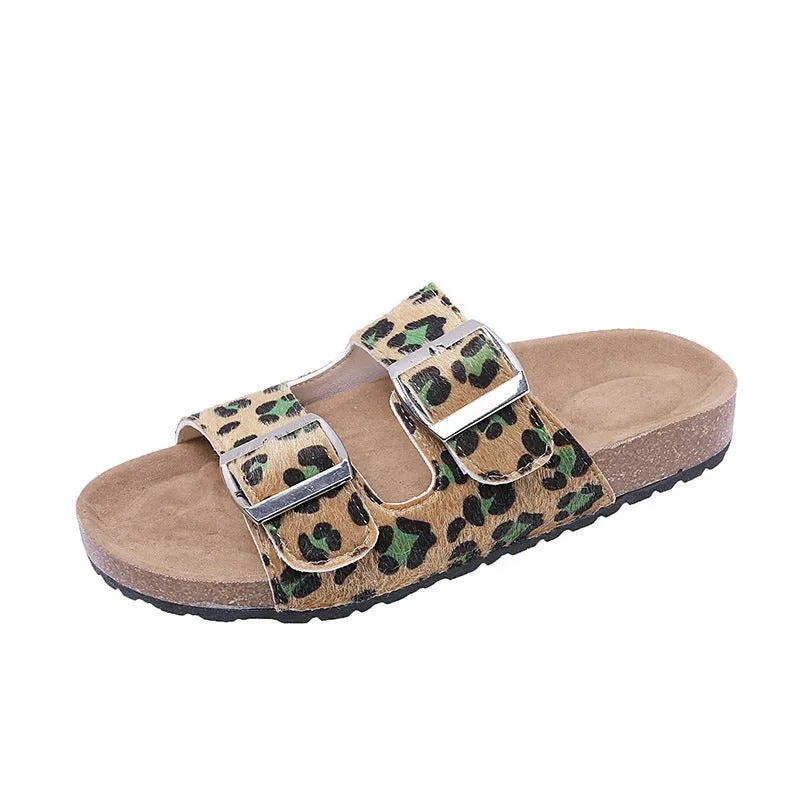 Pre Order:  Casual Retro Leopard Print Belt Buckle Slippers