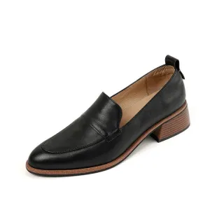 Pre Order:  Retro Leather Chunky Heel Deep Mouth Loafers