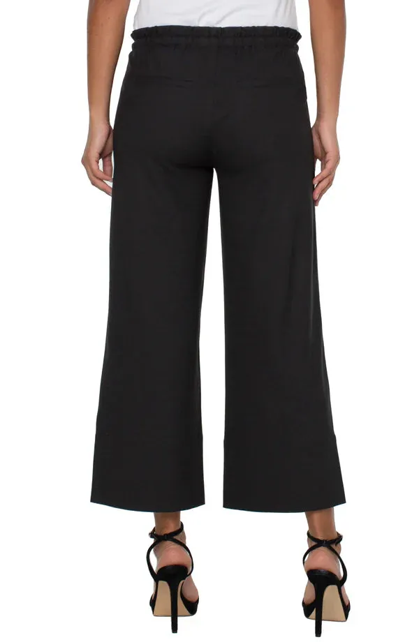 Pull-on Tie Waist Wide Leg Ankle Pant