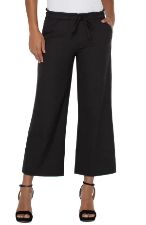 Pull-on Tie Waist Wide Leg Ankle Pant