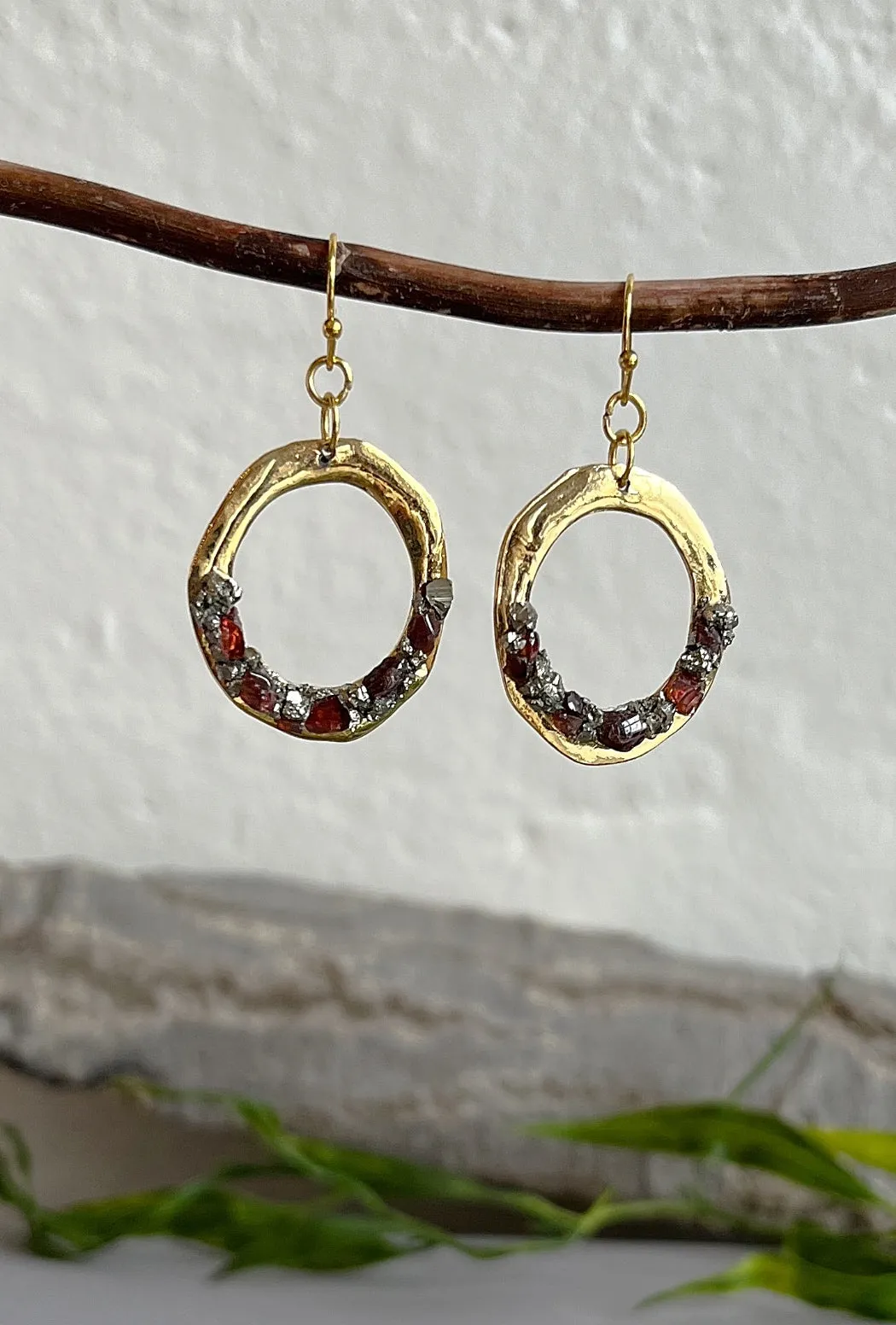 Pyrite And Garnet Hoop Earrings