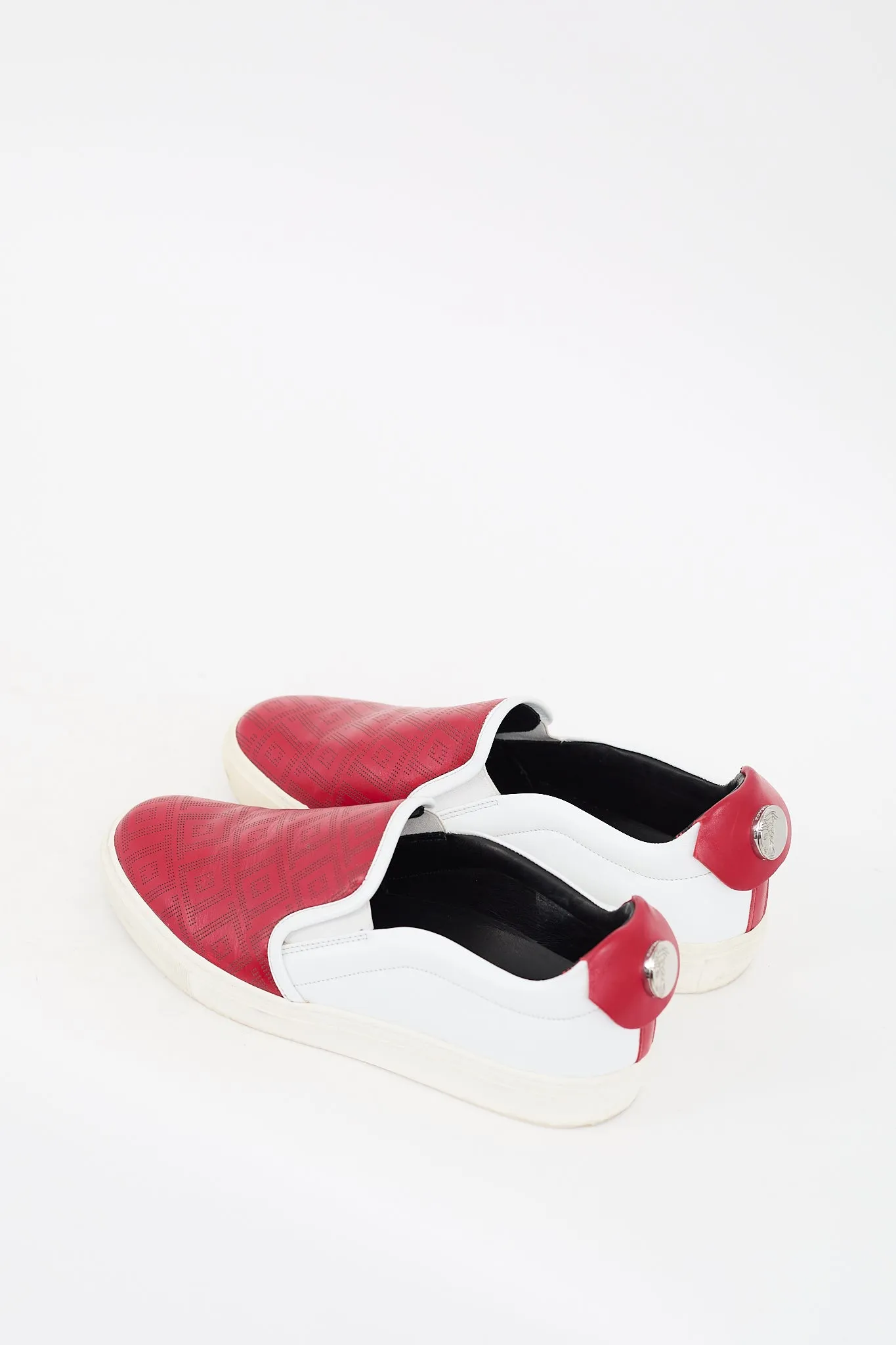 Red & White Leather Perforated Slip On Sneaker