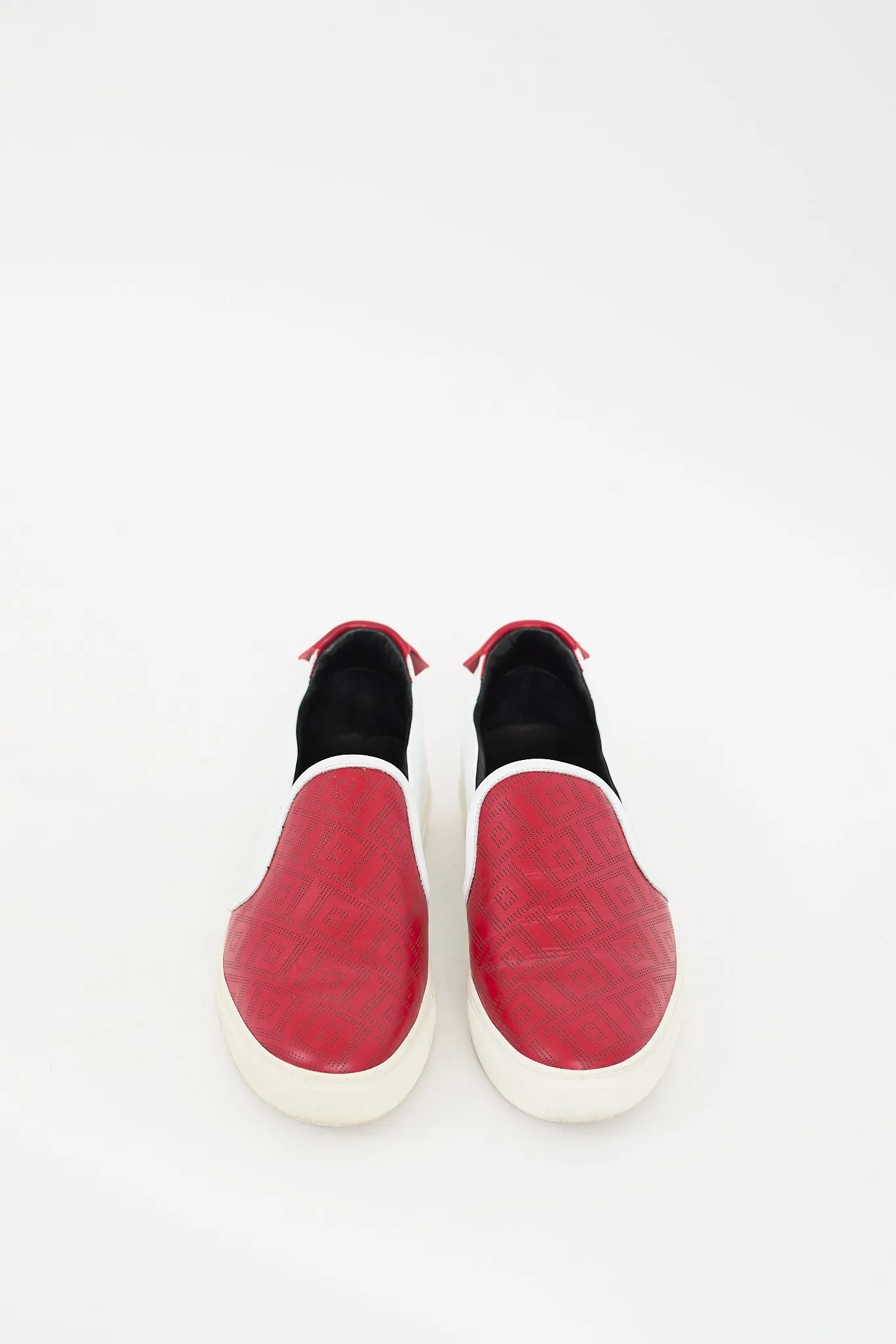 Red & White Leather Perforated Slip On Sneaker