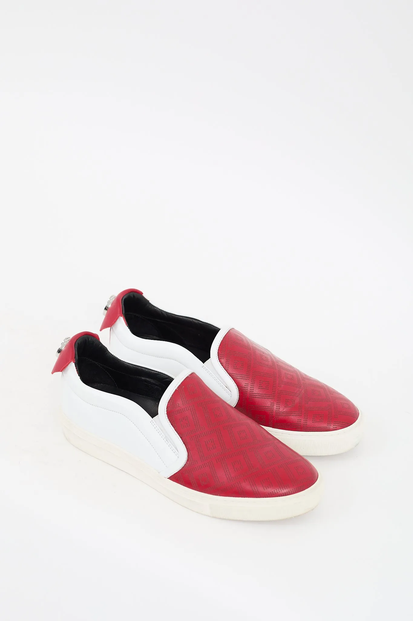 Red & White Leather Perforated Slip On Sneaker