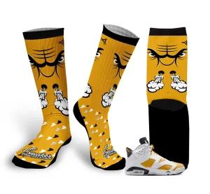 Retro 6 Yellow Ochre Raging Face Socks