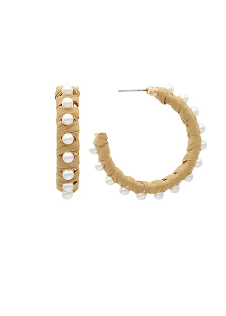 Rose Raffia and Pearl Earrings