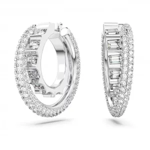 Rota Rhodium Plated White Double Hoop Earrings 5623483