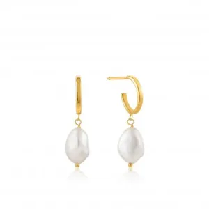 Shiny Gold Pearl Mini Hoop Earrings E019-02G