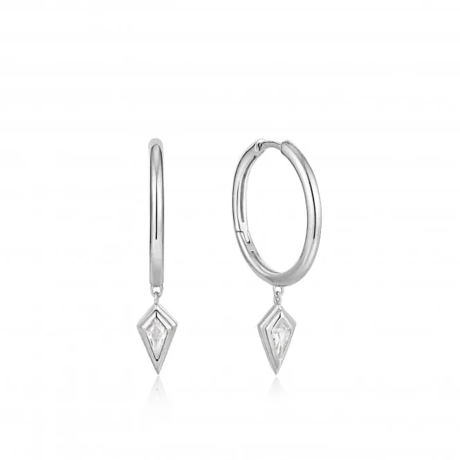 Silver Sparkle Drop Pendant Hoop Earrings E041-05H-W