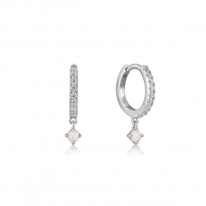 Silver Sparkle Kyoto Opal Drop Huggie Hoop Earrings E034-04H