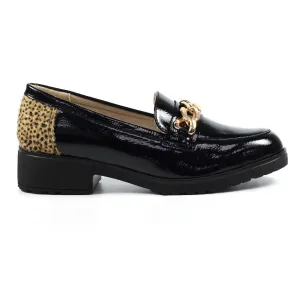 Slip On Lunar Ladies Chain Detail Shoes Zora Black/Gold Animal Print sale