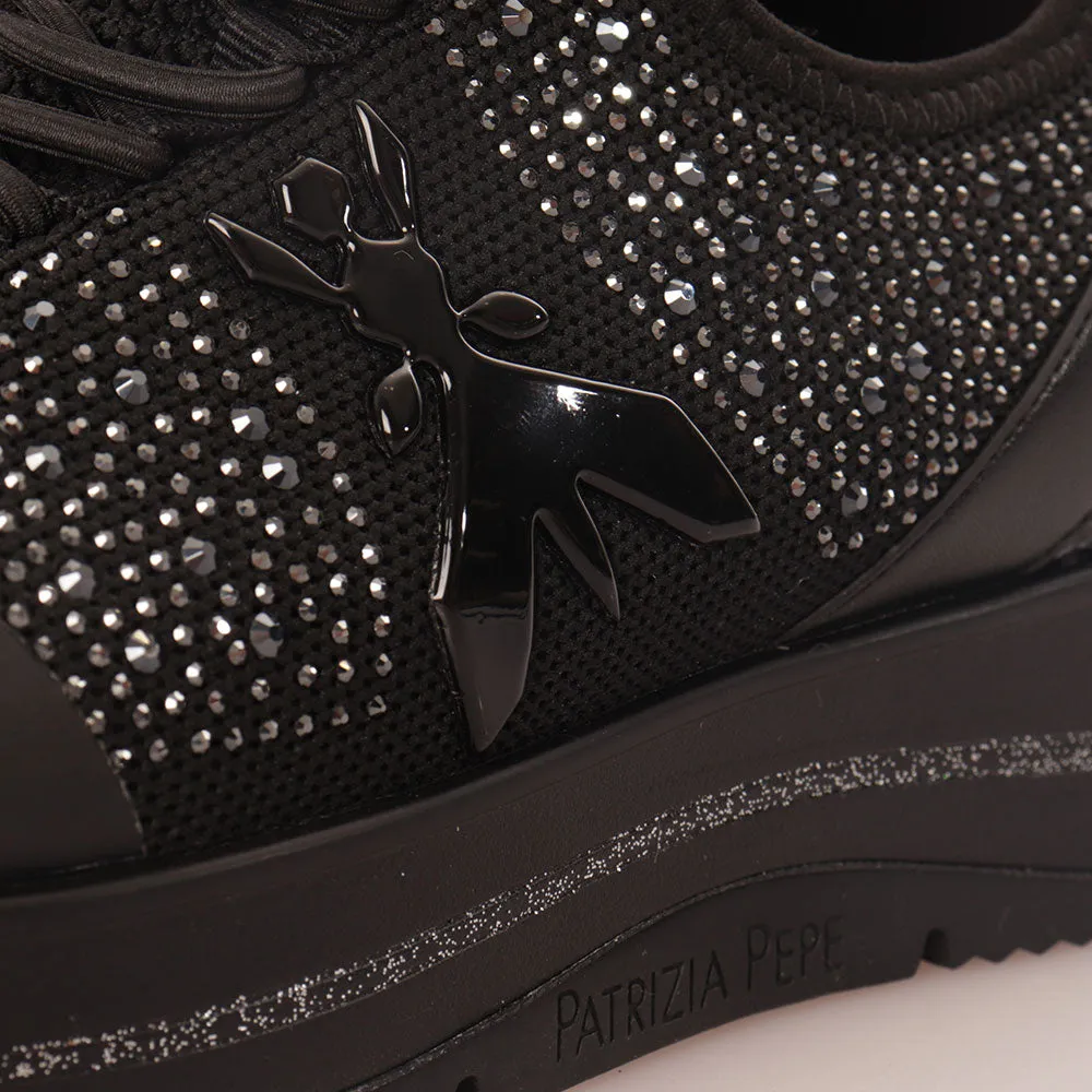 Sneakers Running Slip On PATRIZIA PEPE linea Fly in Tessuto Nero con Strass