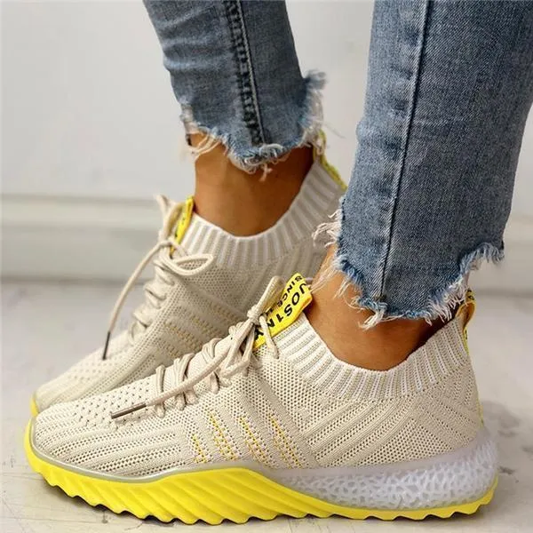 Sohiwoo  Imily Bela Colorblock Knitted Breathable Lace-Up Sneakers