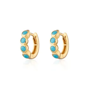 SPG-377 Bezel Huggie Earrings With Turquoise - GP