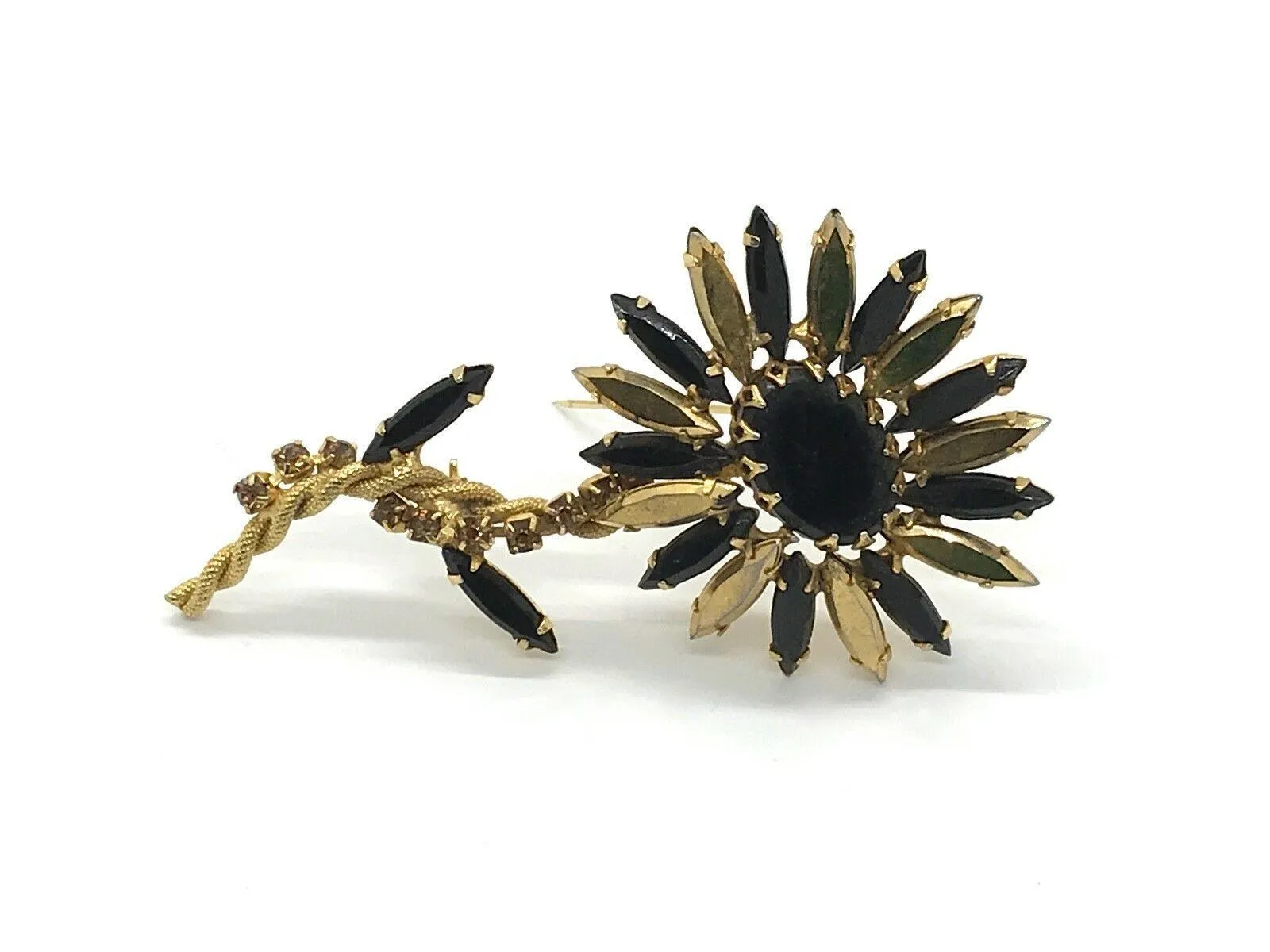 Striking Black and Gold Vintage Flower Pin