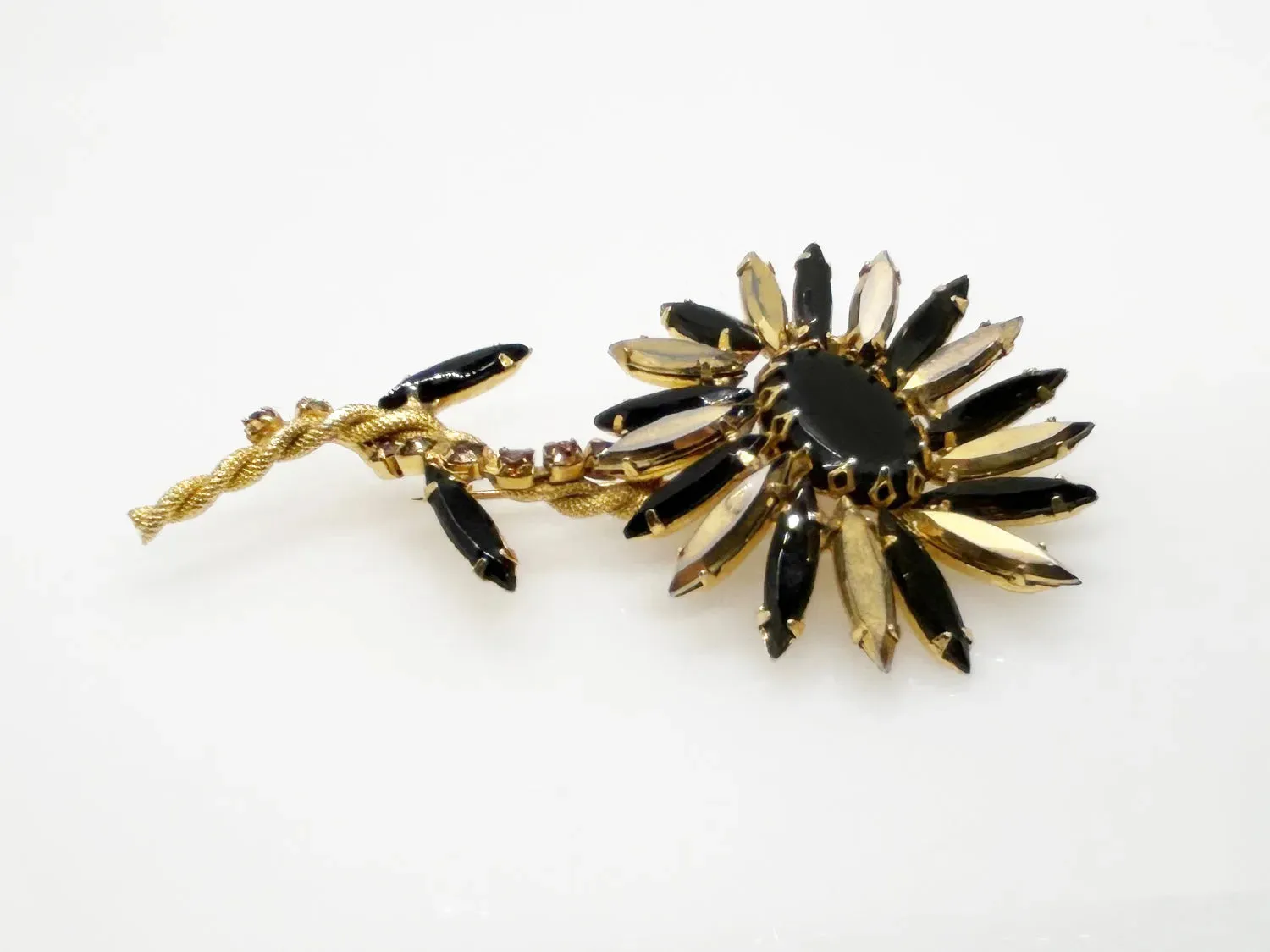 Striking Black and Gold Vintage Flower Pin