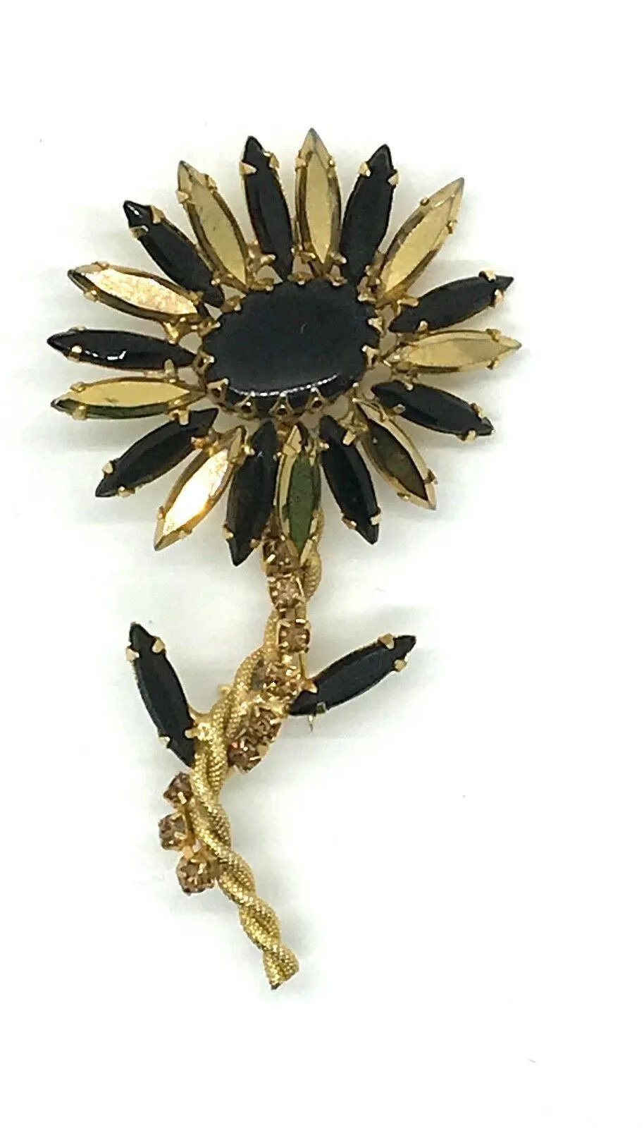 Striking Black and Gold Vintage Flower Pin