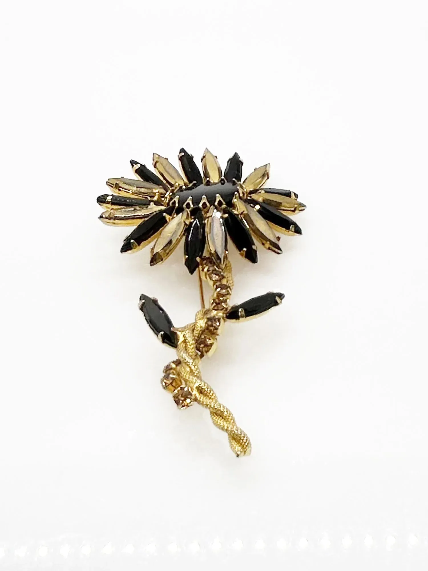 Striking Black and Gold Vintage Flower Pin