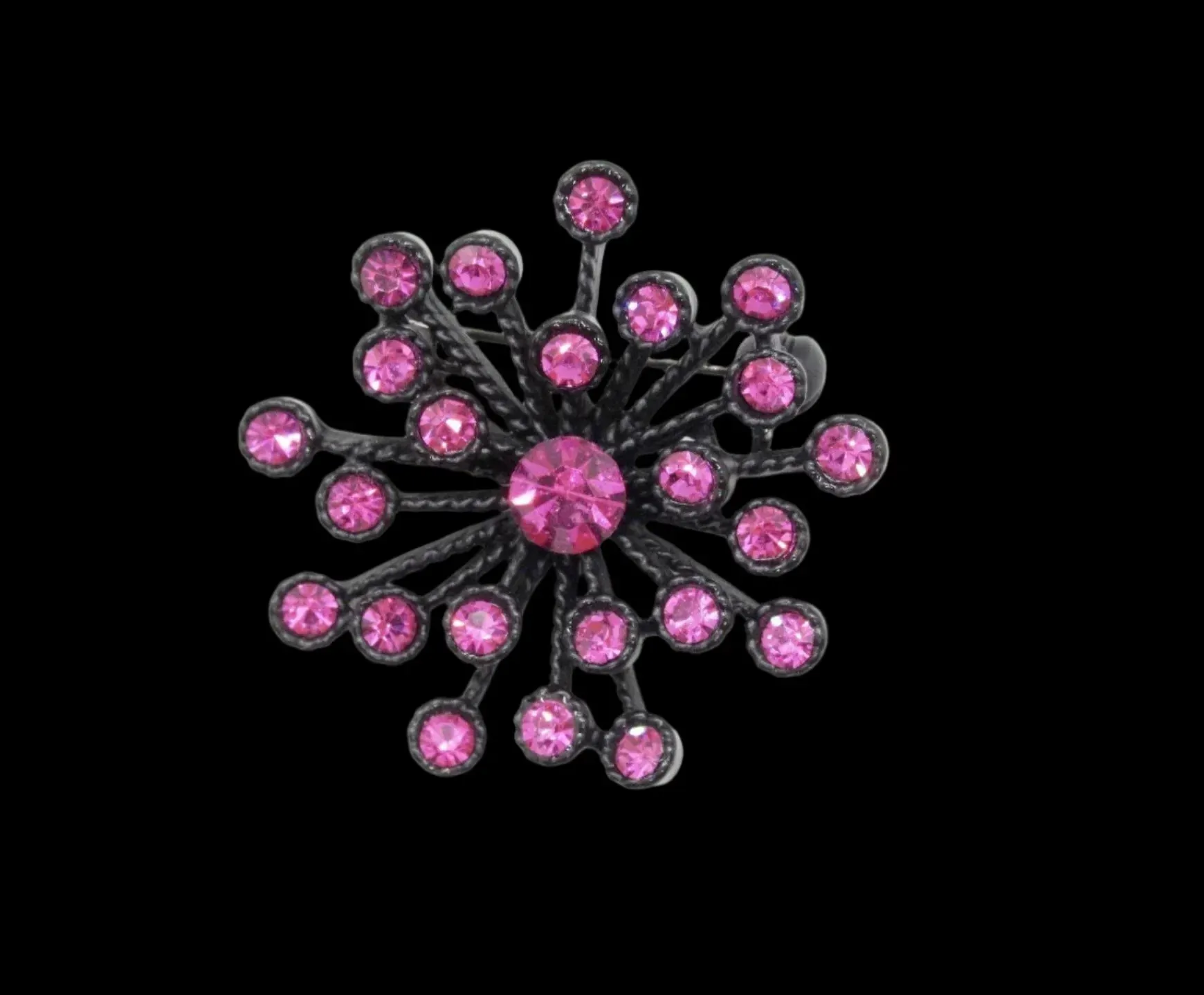 Striking Vintage Magenta Rhinestone Japanned Brooch