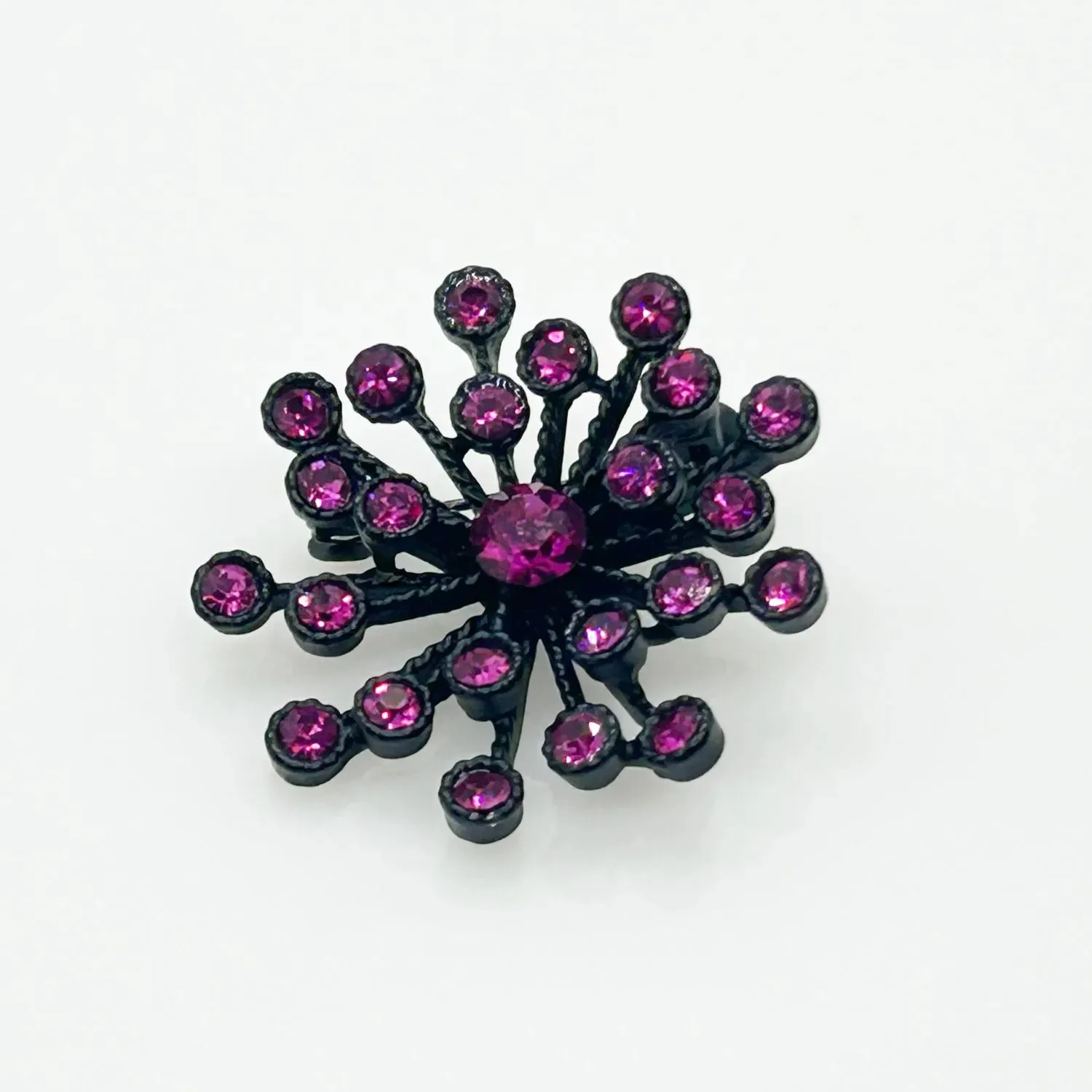 Striking Vintage Magenta Rhinestone Japanned Brooch