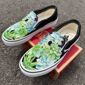 Sucker for Succulents - Black Slip On Vans