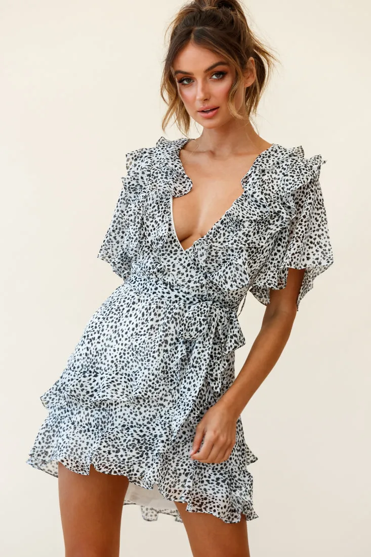 Sweet Talk Short Sleeve Ruffle Detail Dress Speckle Print White