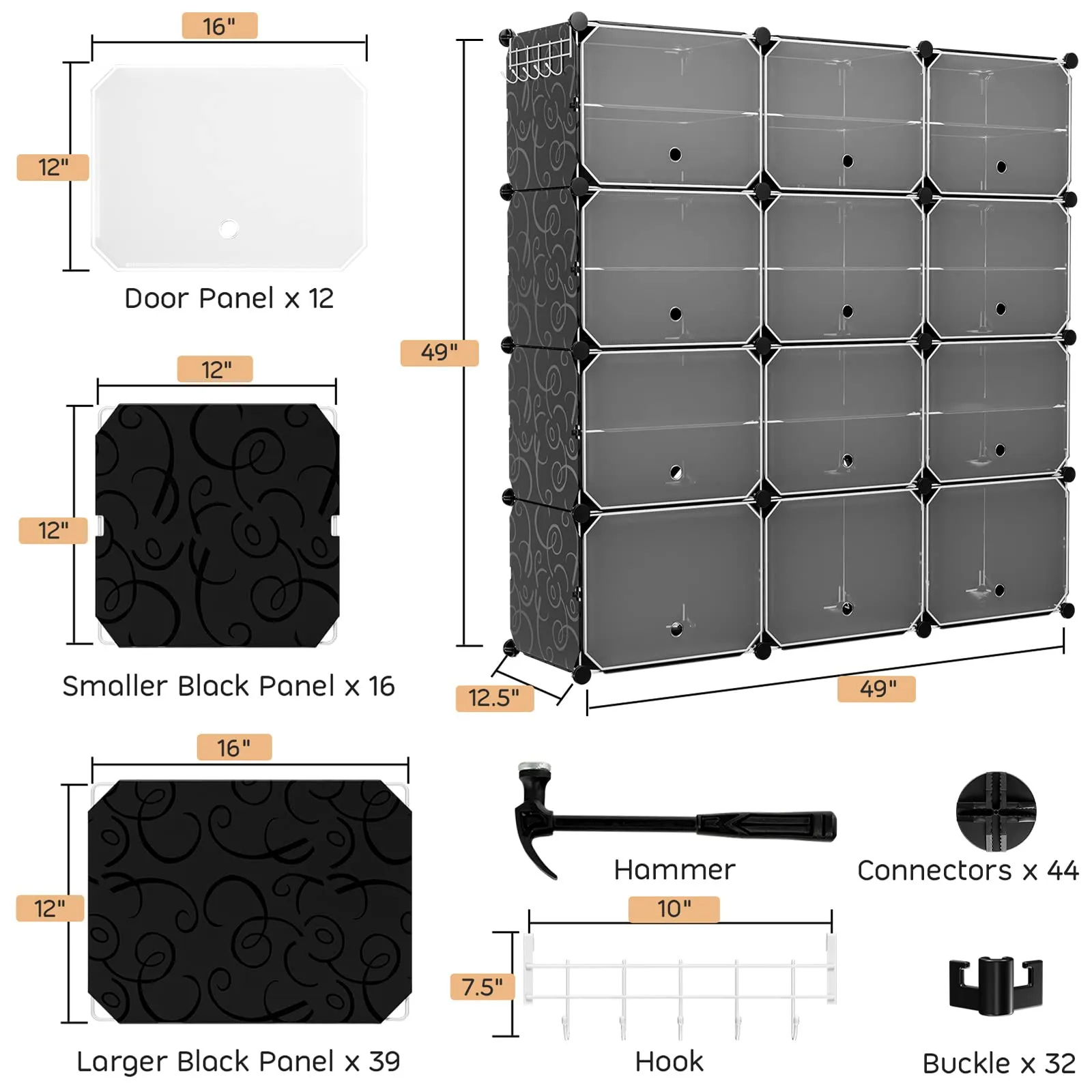 Tangkula 48 Pairs Shoe Rack Organizer, 12-Cube Shoe Storage Cabinet with Removable Shelf