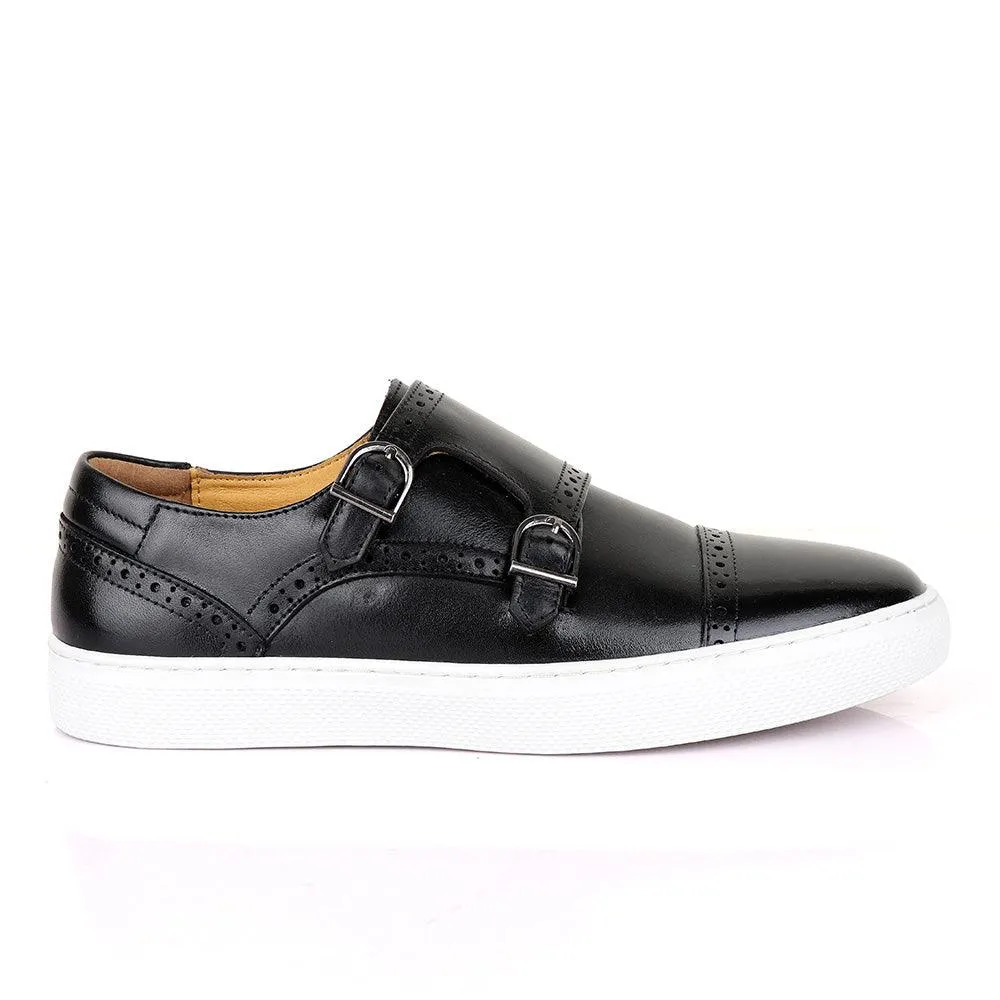 Terry Taylors Double Strap Black Leather Sneaker Shoe