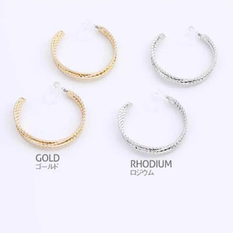 Textured Triple Hoop Hoop Invisible Clip On Hoop Earrings (Gold/Silver)