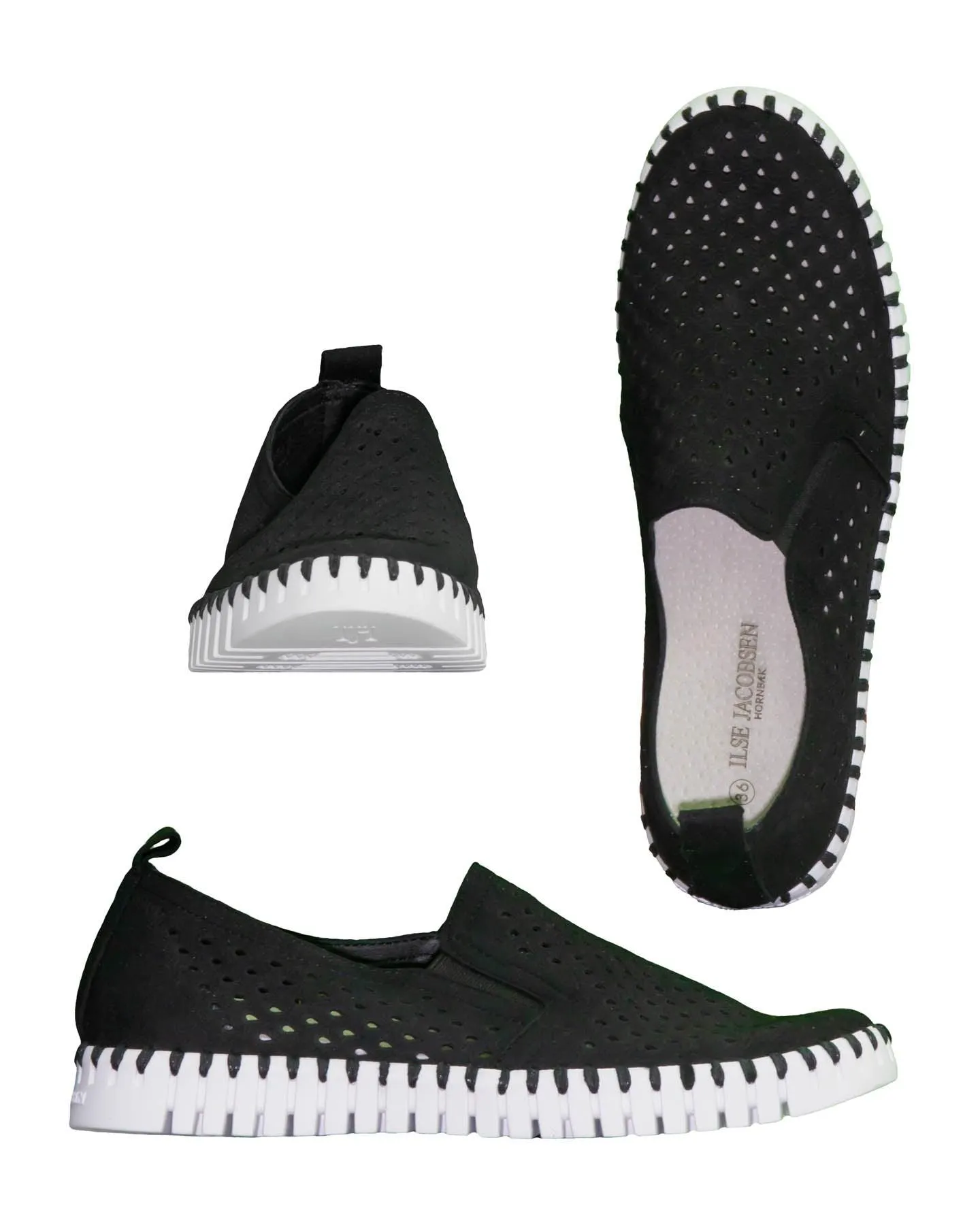 Tulip Slip-on Sneakers with Elastic Panels- Black