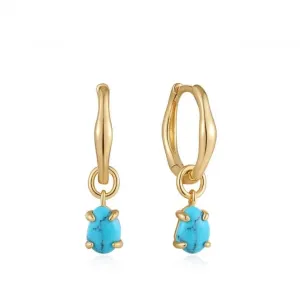 Turquoise Drop Wave Huggie Hoop Earrings E044-05G