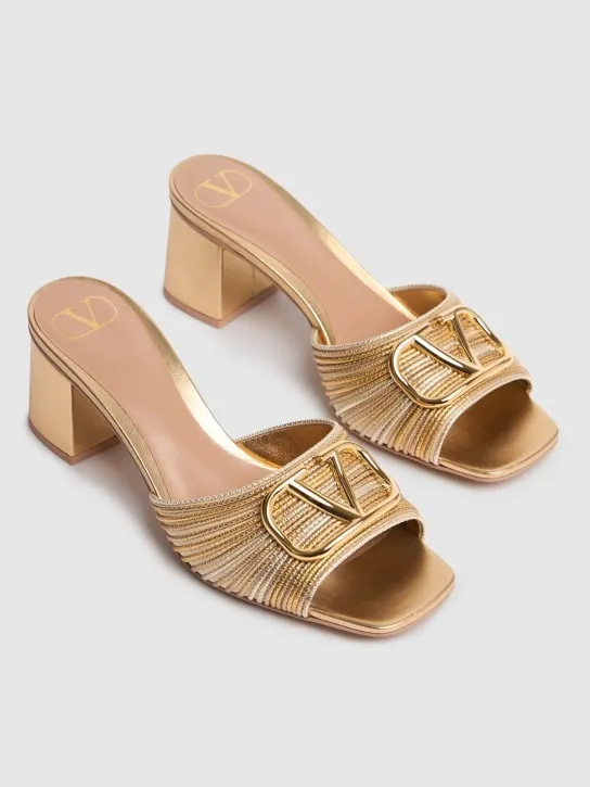 Valentino Garavani   60mm Vlogo cotton &amp; leather mules 