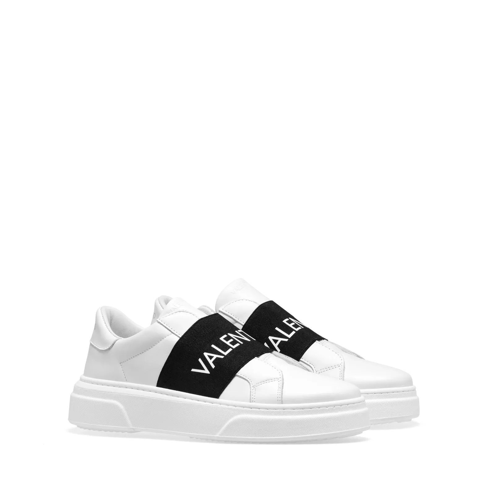 VALENTINO Slip-on Sneaker in white leather and black elastic band