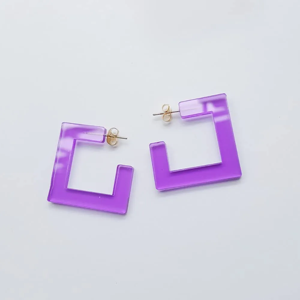 VEINTI 1 Transparent Acrylic Square Shape Candy Color Women's Charm Earring(Purple,3cm)