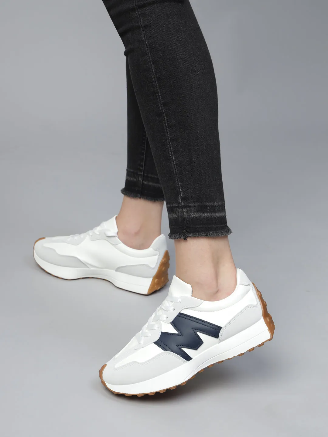 White Navy PU Stylish Lace-Up Sneakers (TC-RS3663-WHTNVY)