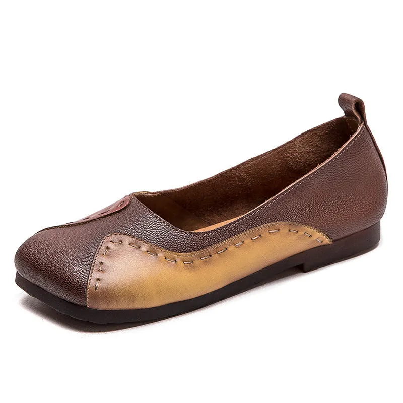 Women Retro Color Matching Leather Casual Flats