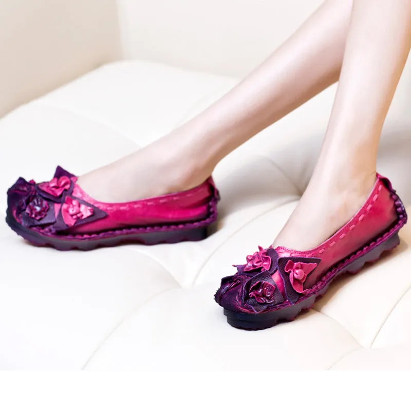 Women Retro Cowhide Leather Handmade Flats