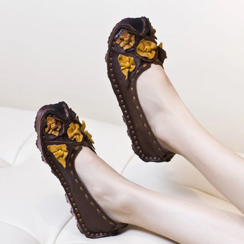 Women Retro Cowhide Leather Handmade Flats