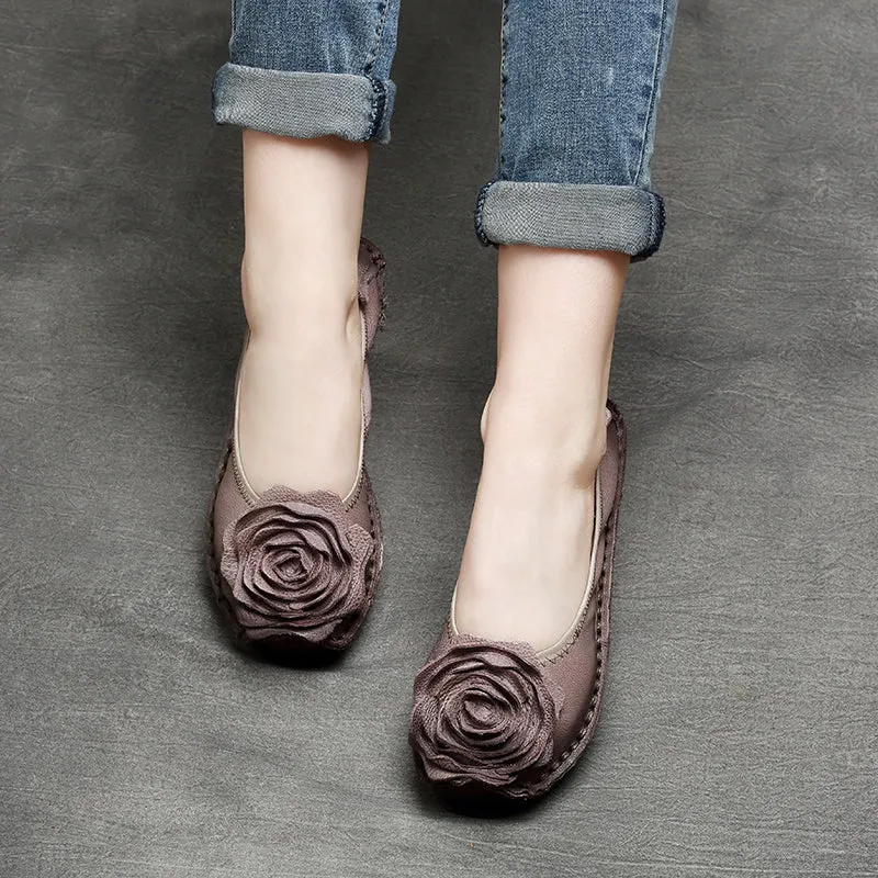 Women Retro Flower Leather Casual Flats