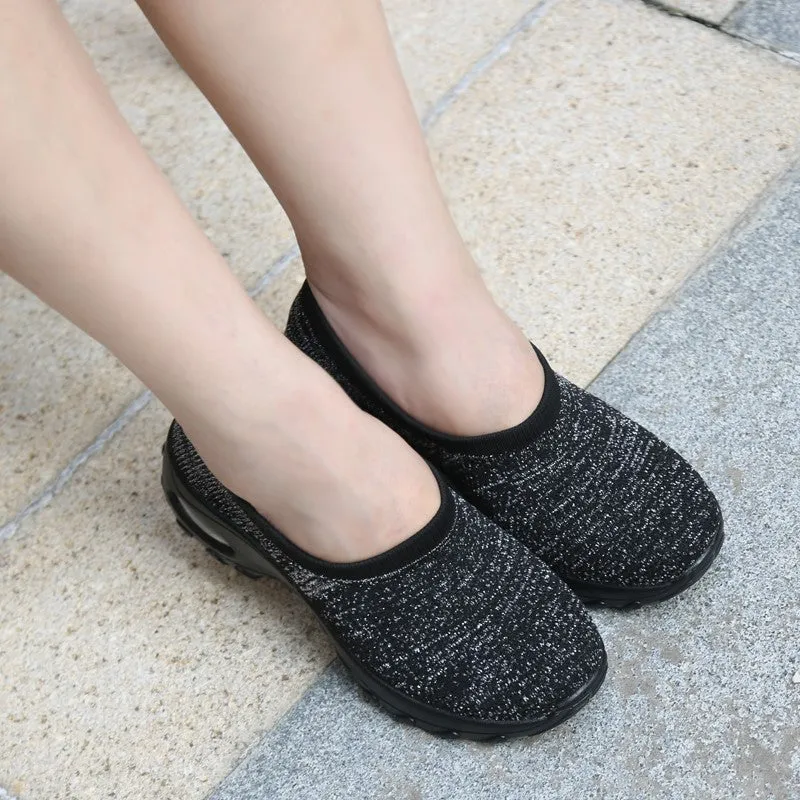 Women's air cushion linen fabric anti-skid fashion heel loafers