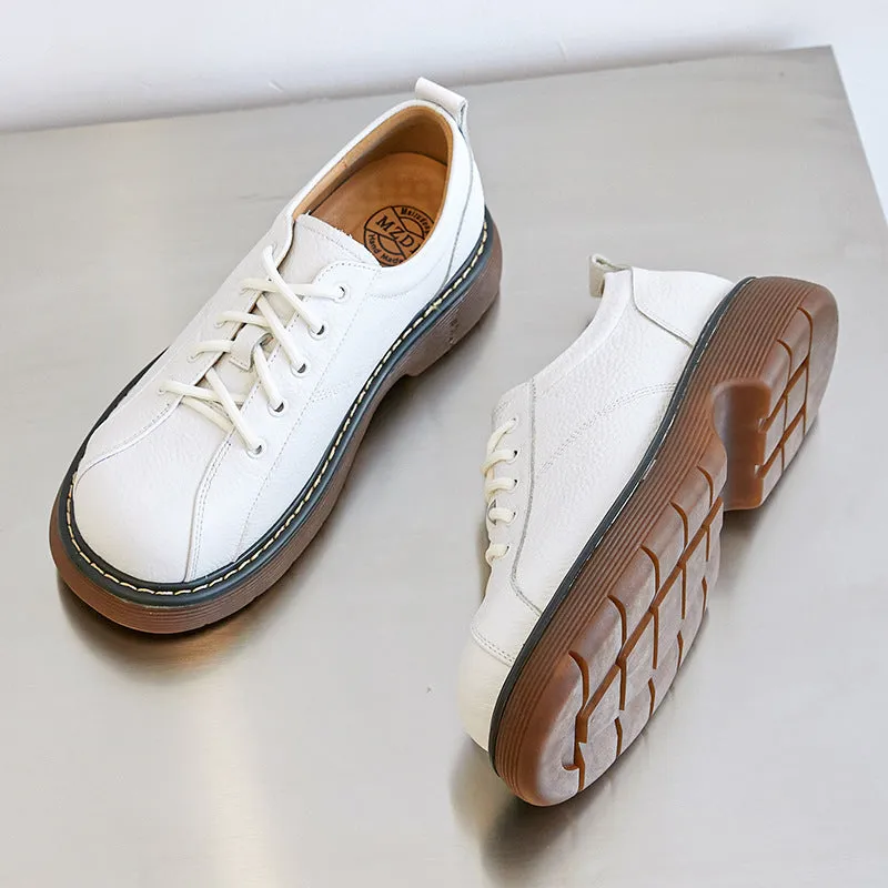 Womens Platform Oxfords Shoes Lace Up Flats Leather Shoes