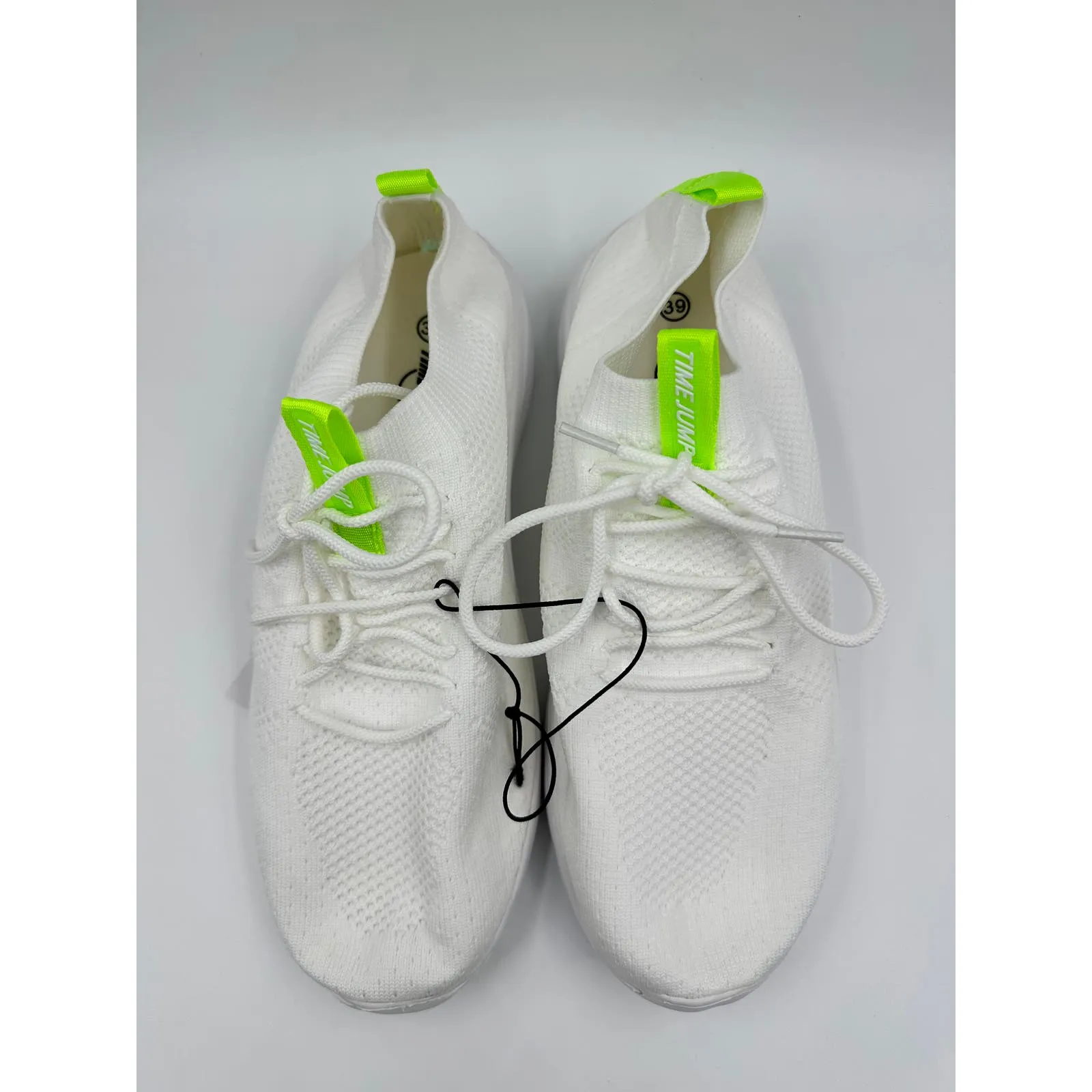 Women's Size 7.5, All White Knit Sneaker with Green Accents