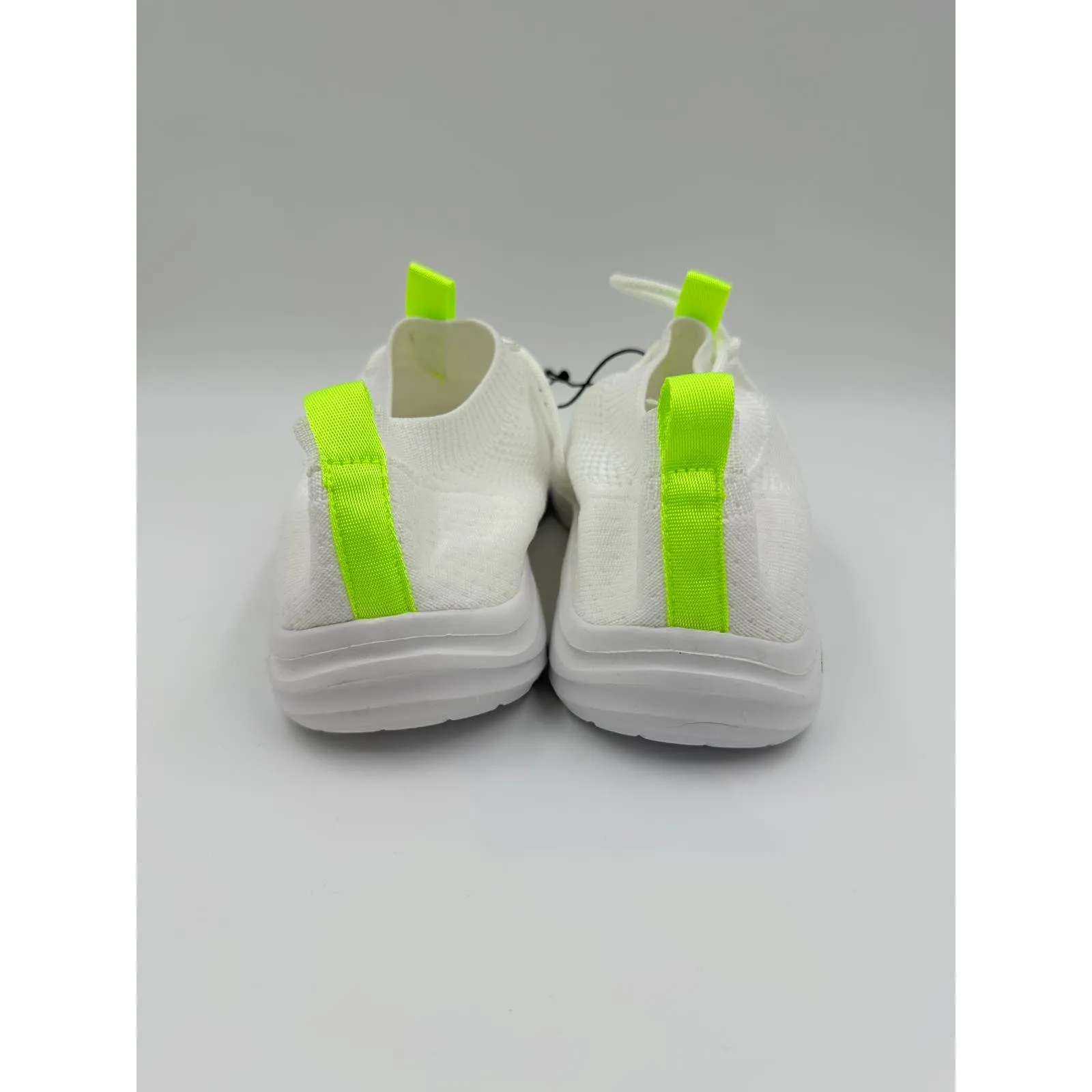 Women's Size 7.5, All White Knit Sneaker with Green Accents