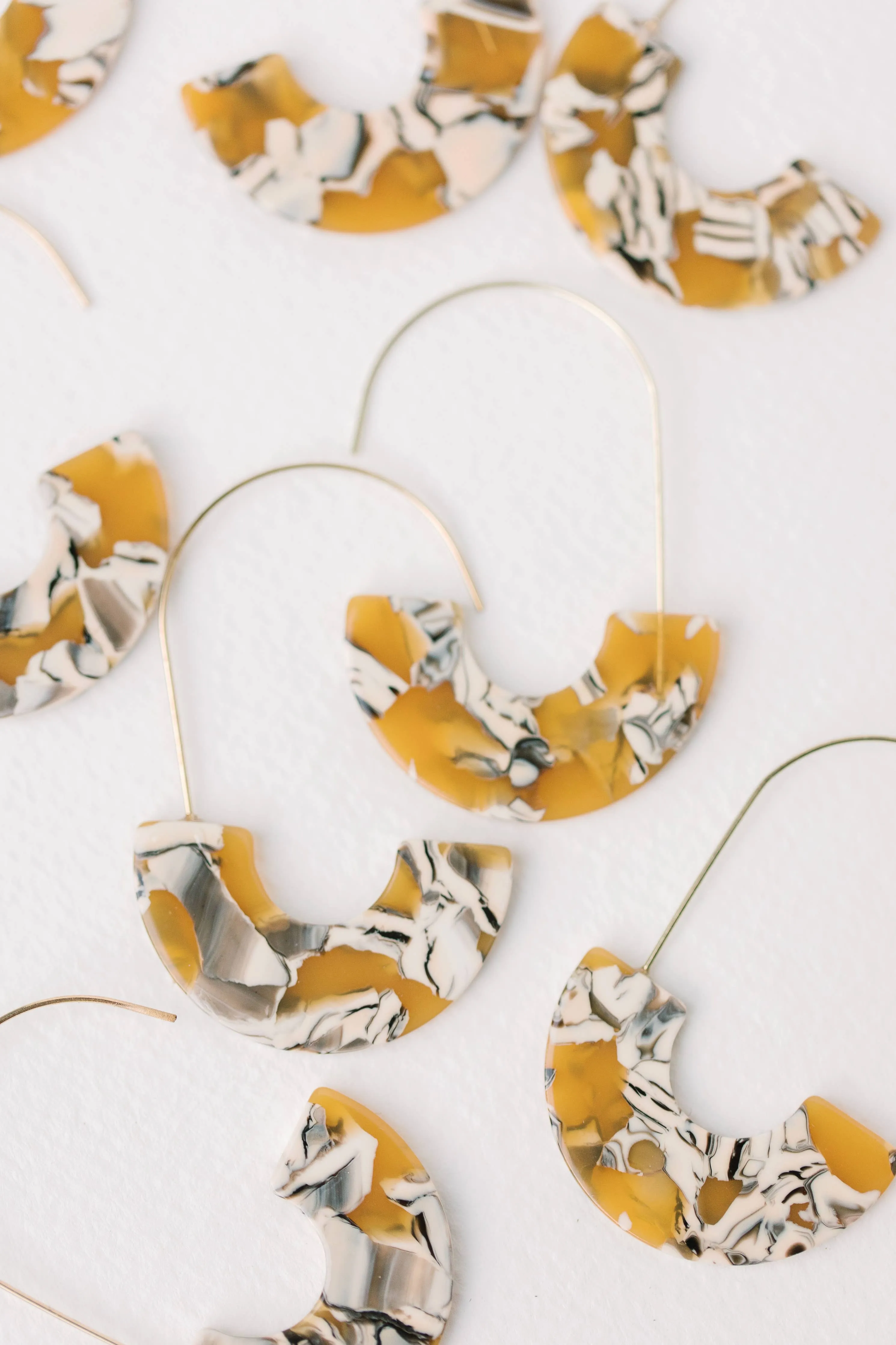 Yellow Marble Statement Threader Earrings