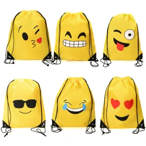 YIWA 6pcs Emoji Drawstring Bag Backpack Party Favor